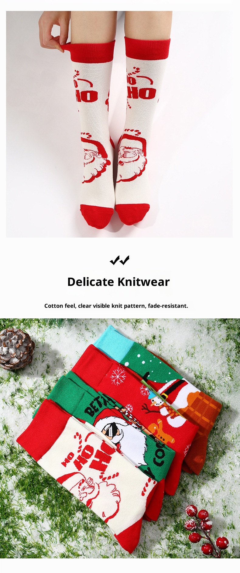 Lillian Cross-Border Haichin Neue wadenhohe Weihnachtssocken für Damen, europäische und amerikanische Designer-Baumwollsocken im Weihnachtsmann-Stil_voghion.com