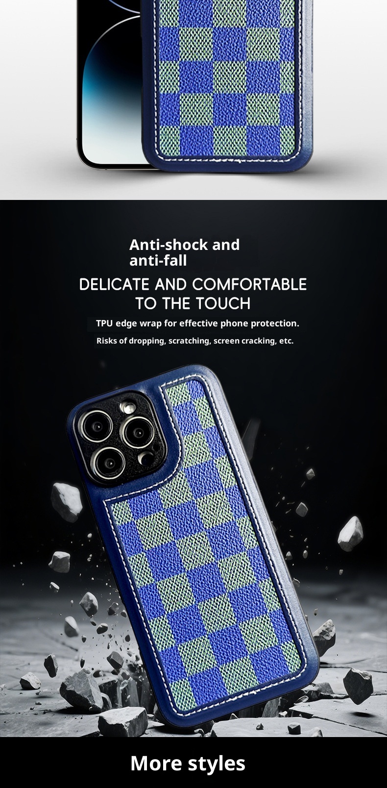 Étui de téléphone TechGlobe anti-chute, protection intégrale, compatible avec iPhone 16, motif à carreaux, vente en gros directement du fabricant_voghion.com
