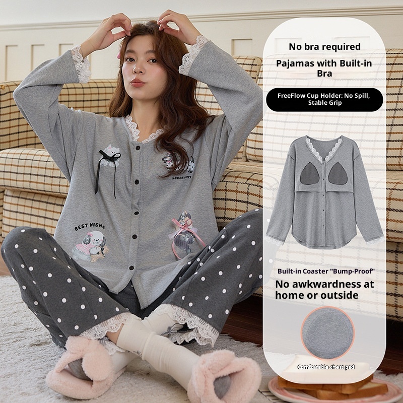 ChicShe Autumn Winter Pajamas For Women 2025 Pure Cotton Cardigan Long Sleeve Set With Chest Pads, Simple Loose Homewear_voghion.com