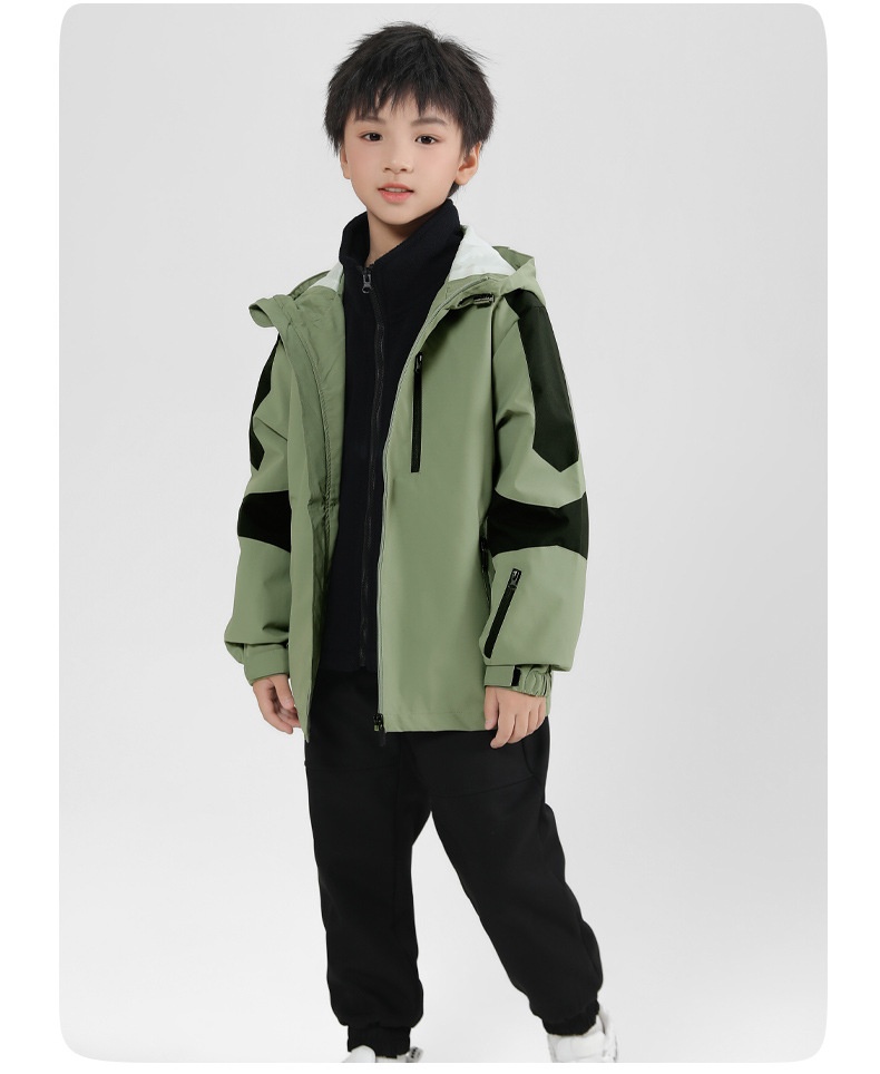 001 Children's Softshell Jacket Pants Set For Boys And Girls, Fleece-Lined, Waterproof, Windproof, Warm Three-Piece Outfit_voghion.com