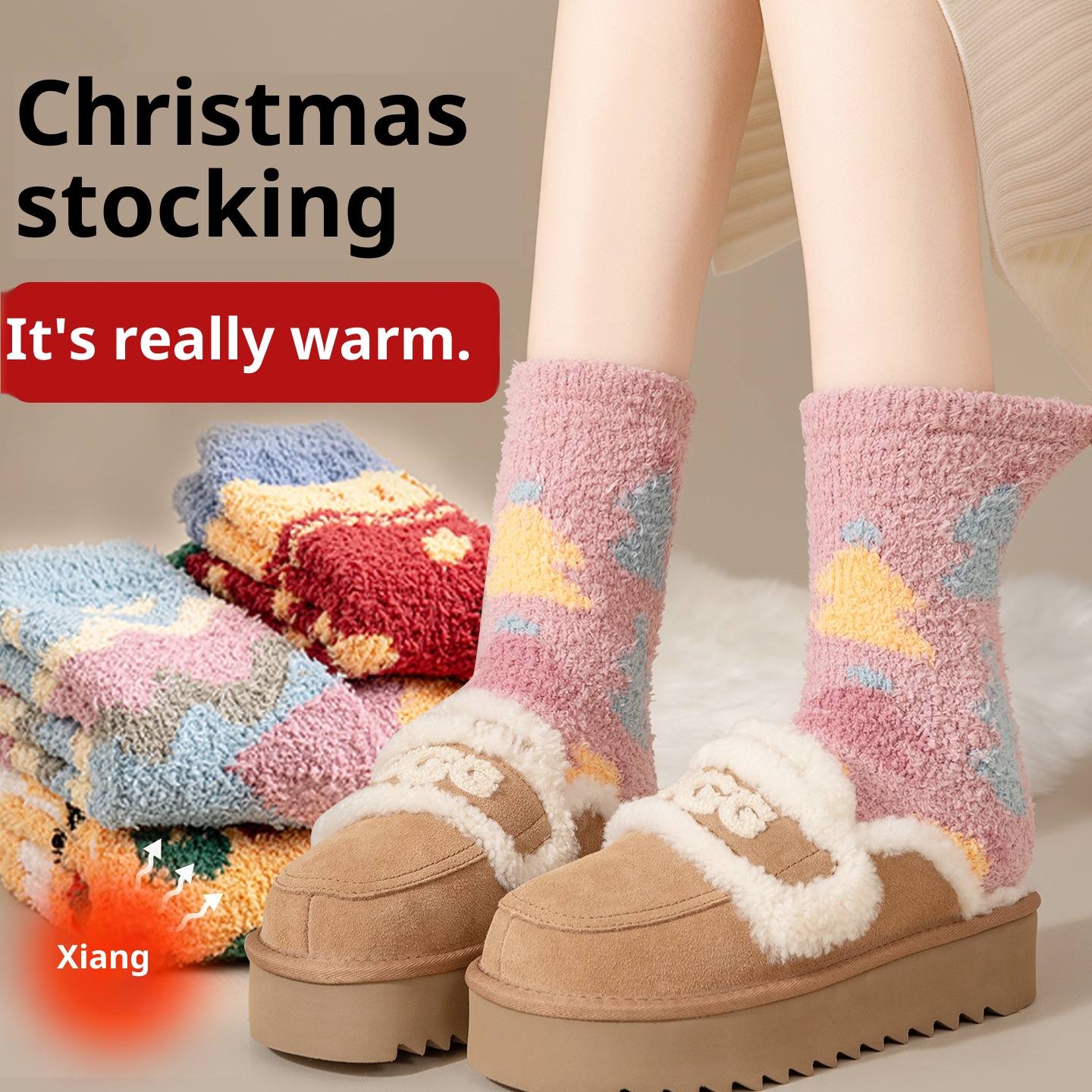 Lillian Christmas Socks For Women, Thickened Coral Fleece Warm Mid-Calf, Autumn And Winter Fleece-Lined Sleep Non-Slip Floor_voghion.com