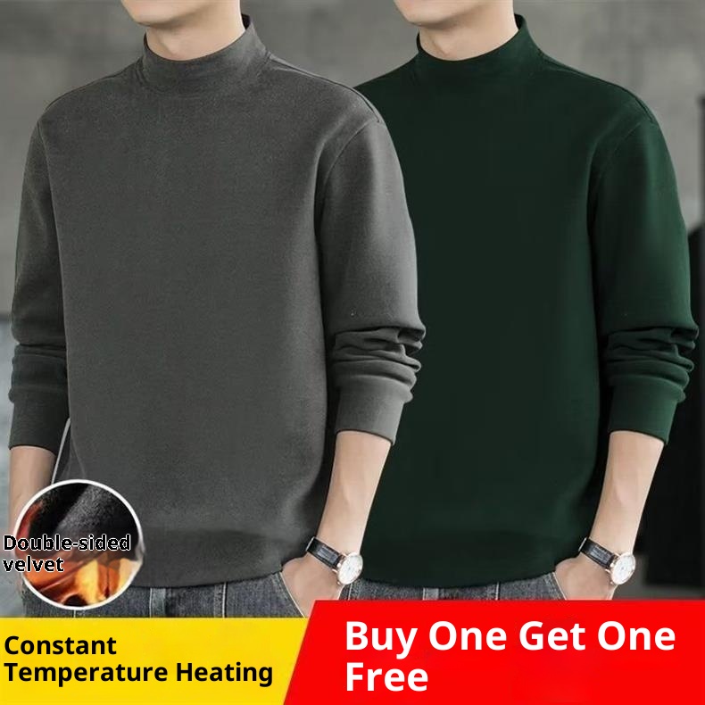 Thermofleece-Sweatshirt für Jungen, Herbst 2024, halbhoher Kragen, lockeres Langarmshirt, wärmendes Basic-Shirt, Herren-Jugendtrend_voghion.com