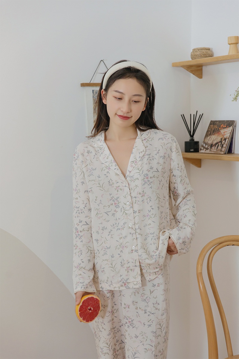 ChicShe Spanish O Marka Kadın İlkbahar Yaz Gül Uzun Kollu Vintage Küçük Çiçekli Pamuklu Rayon Pijama Takımı Kadınlar İçin_voghion.com