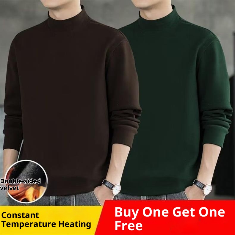 Thermofleece-Sweatshirt für Jungen, Herbst 2024, halbhoher Kragen, lockeres Langarmshirt, wärmendes Basic-Shirt, Herren-Jugendtrend_voghion.com