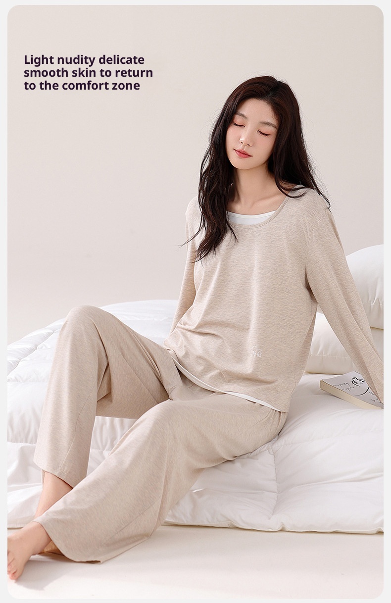 ChicShe Women's Pajamas Wih Ches Pads, Spring And Auumn Modal Thin Long Sleeve New Casual Two-Piece Pullover Homewear_voghion.com
