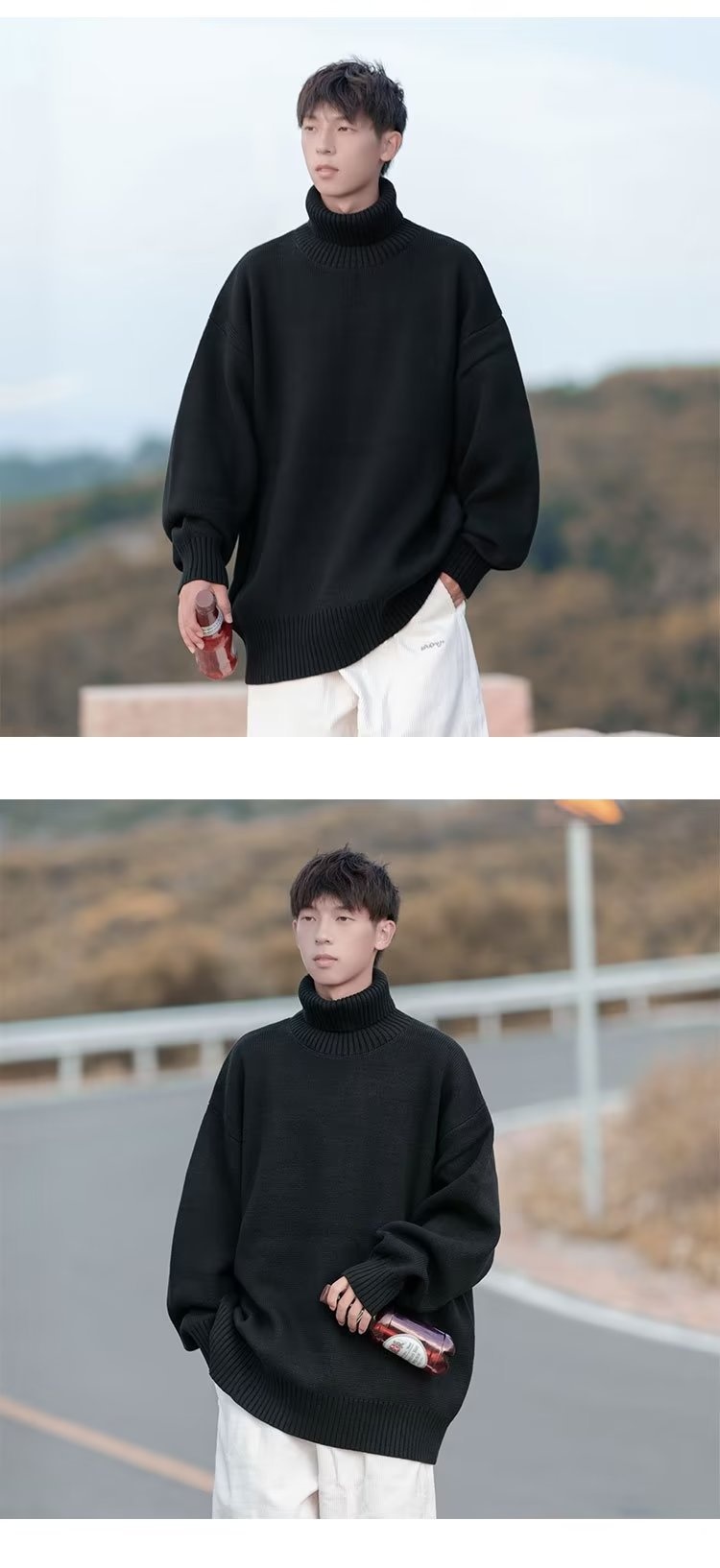 boy Turtleneck For Men Winter New Style Lazy High-End Feel Men's Base Shirt Thick Loose Inner Knitted Sweater_voghion.com