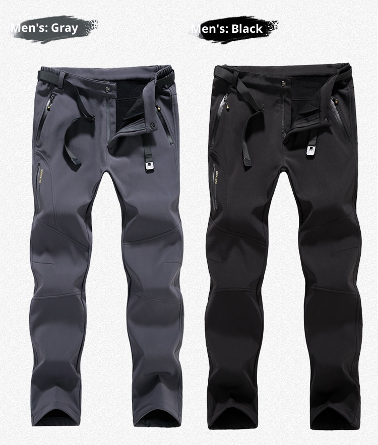001 Winter Fleece-Lined For Men Women, Windproof And Waterproof, Hiking Pants, Couples' Warm Softshell Pants_voghion.com