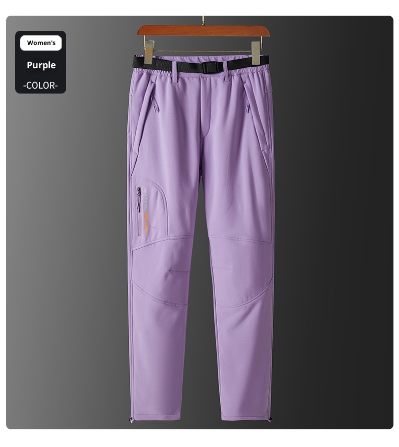 001 Winddichte und wasserdichte, mit Thermofleece gefütterte, dicke, lange Softshell-Wanderhose für Damen und Herren, Herbst und Winter_voghion.com