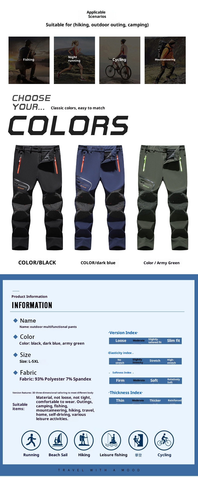 001 Men's Windproof Waterproof Outdoor Sports Hiking Spring Autumn Thin Soft Shell Rainproof Mountaineering Pants_voghion.com