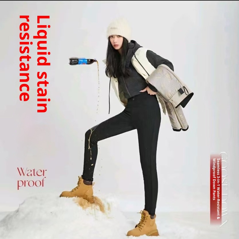 001 Pantaloni softshell unisex in piumino d'oca, impermeabili, antivento, invernali, neri, spessi e caldi, da uomo, con anatra bianca_voghion.com