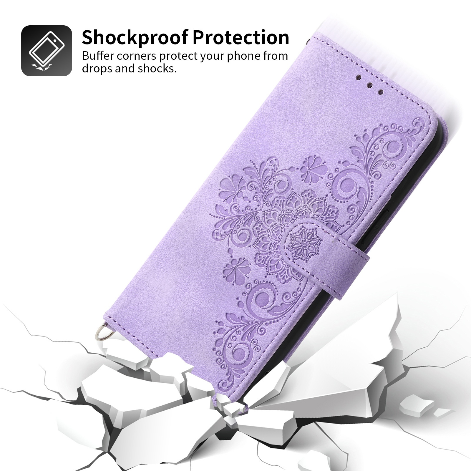 Custodia protettiva con slot per carte magnetiche in rilievo compatibile con iPhone 14 Pro Max, con tracolla e effetto pelle TechGlobe_voghion.com