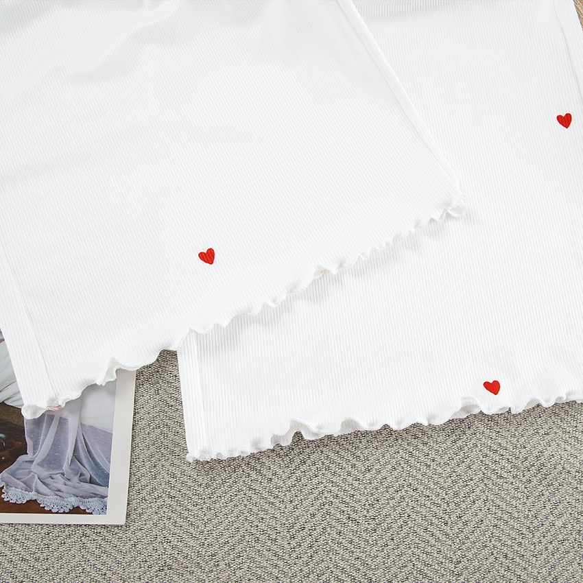 ChicShe 2025 Europäische und amerikanische Frühlings-Strick-Hausmode für Damen, Herzmuster-Ärmel, lange Hose, lockerer zweiteiliger Pyjama_voghion.com