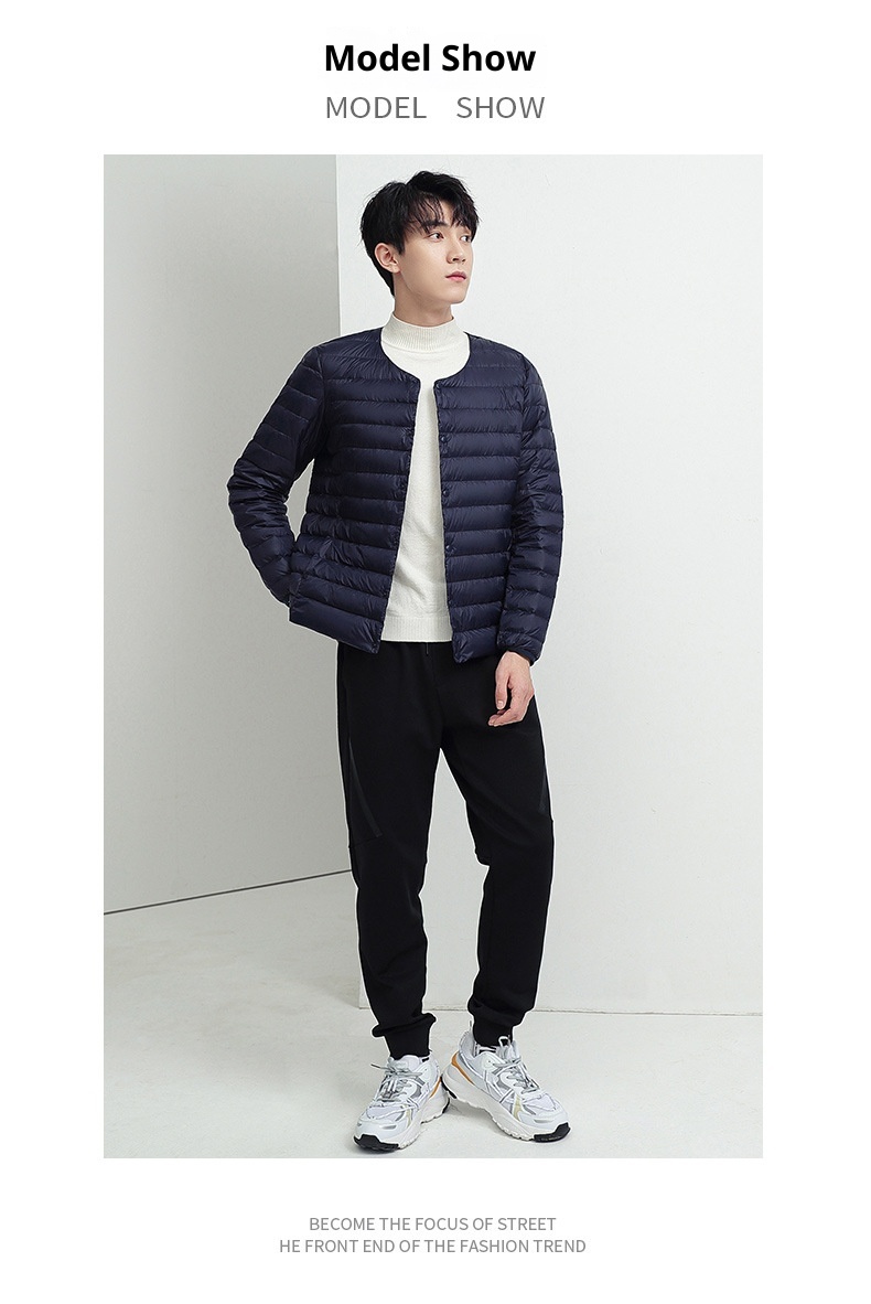 boy Lightweight Jacket Men's Short Style Autumn Winter New Collarless Liner Plus Size Inner Wear Base Layer Round Neck White_voghion.com