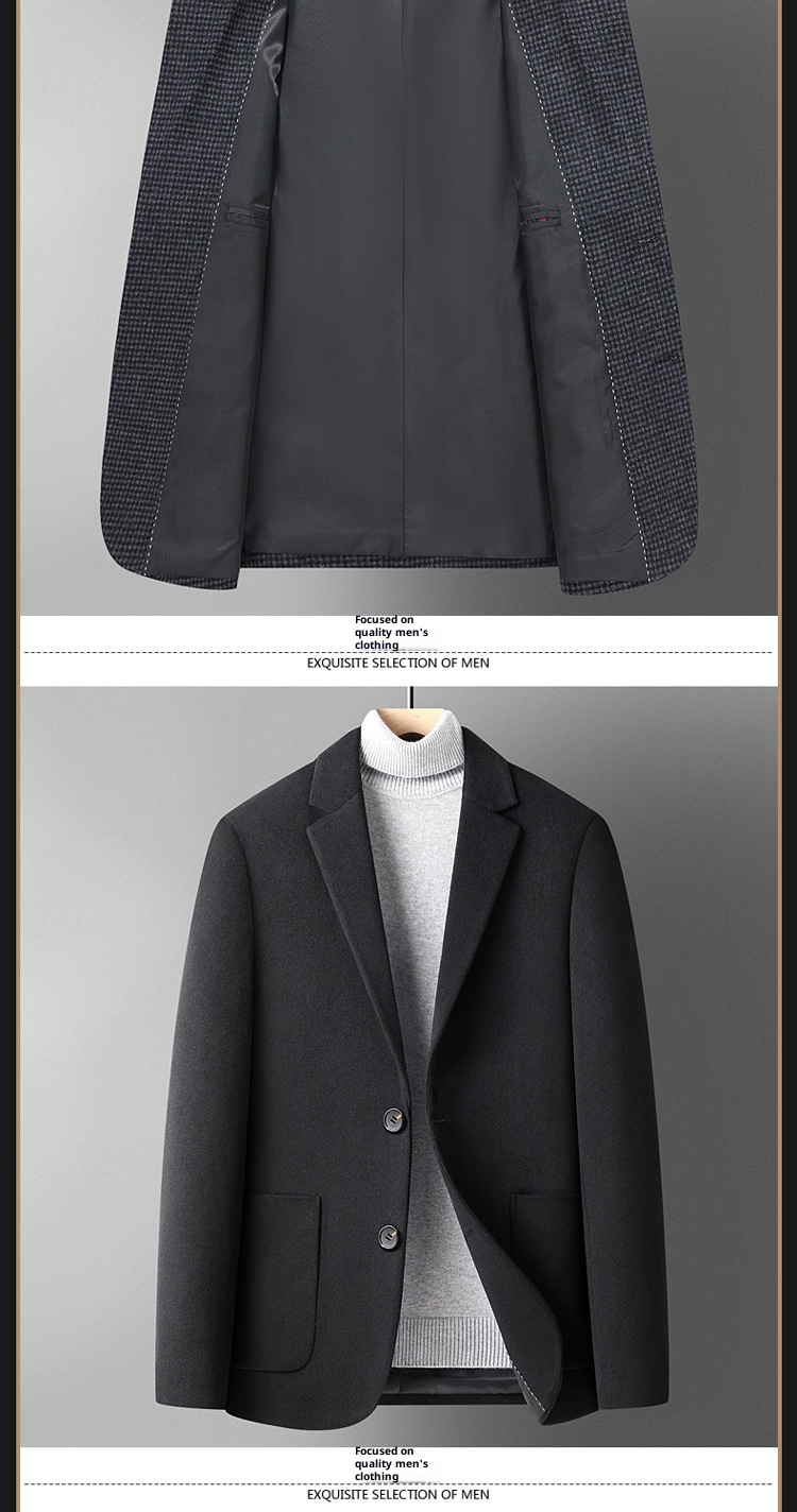 jongen Enkelzijdige kasjmierjas Herfst Winter Effen Kleur Korte Wollen Jas Herenpak Veelzijdig_voghion.com