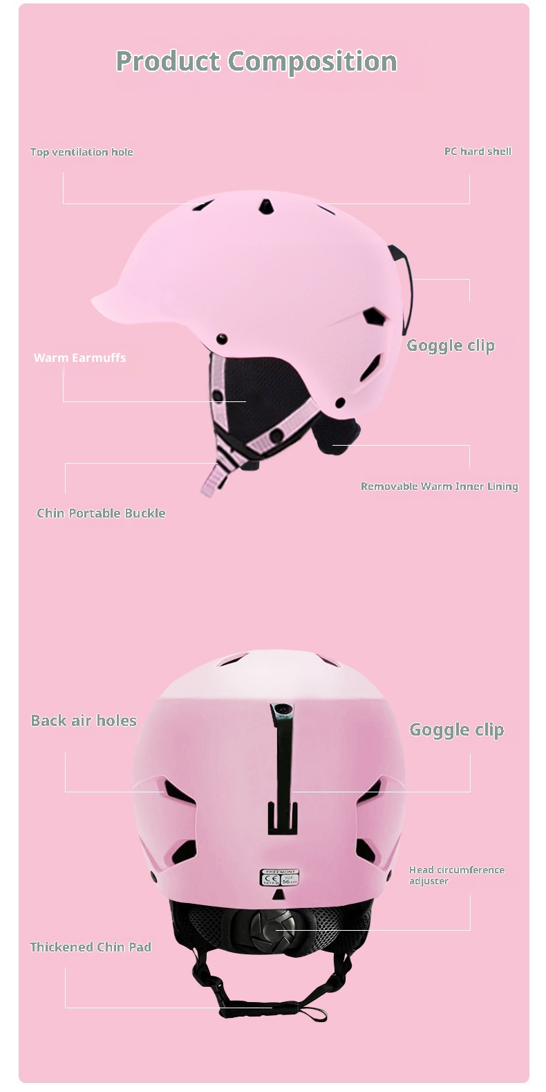 001 Phibee Elephat Ski Helmet Detachable For Childre Adults Outdoor Sports Equipmet Sigle Ad Double Board Ear_voghion.com