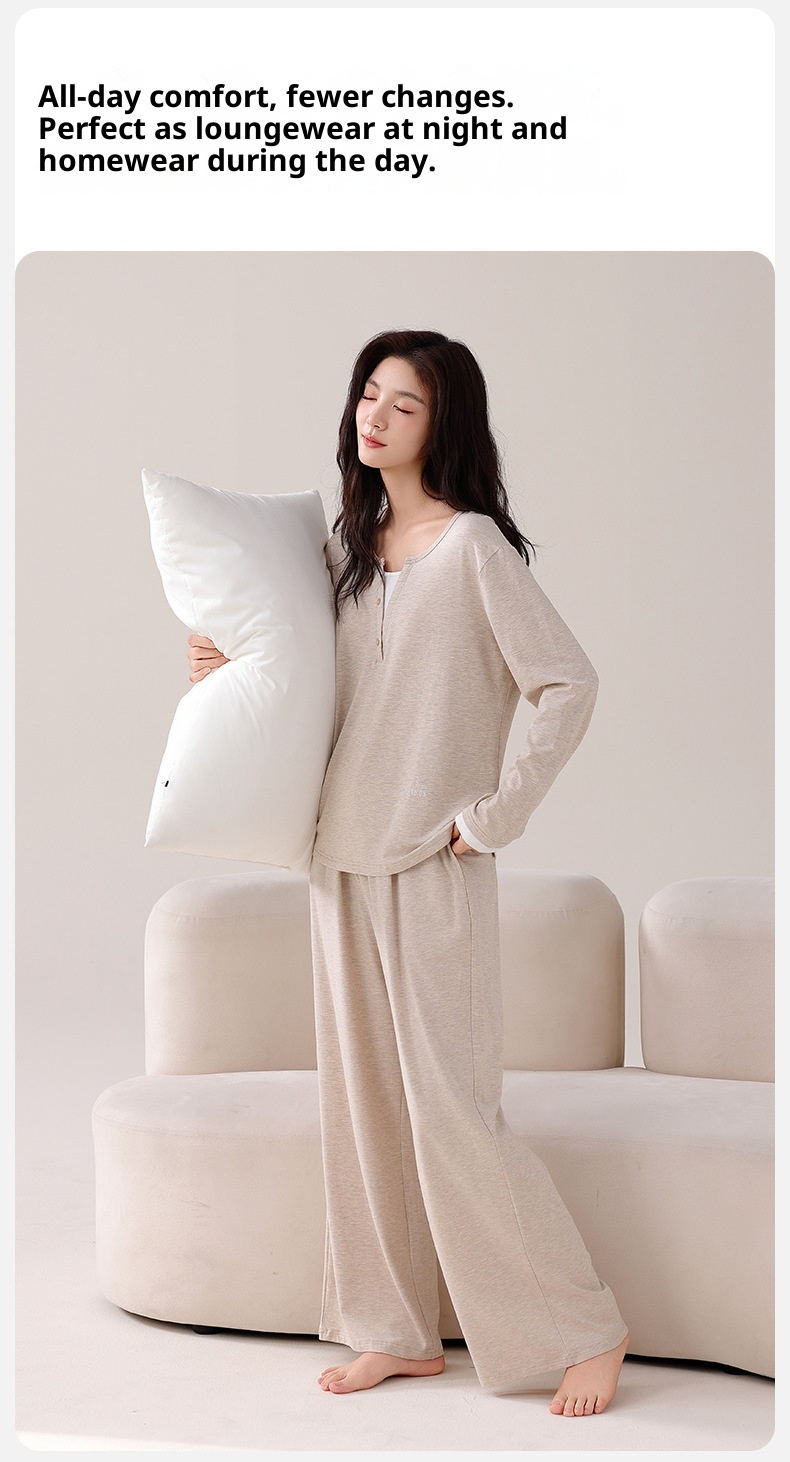 ChicShe 2025 New Women's Pajamas With Chest Pads Modal Cotton Long Sleeve Spring And Autumn Simple Homewear Set_voghion.com