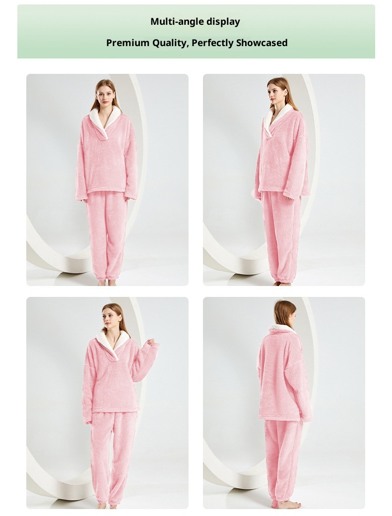 ChicShe Winter Cross-Border Women's Coral Fleece Comfortable Soft Pajamas Sleep Pants European And American Plus Size Homewear_voghion.com