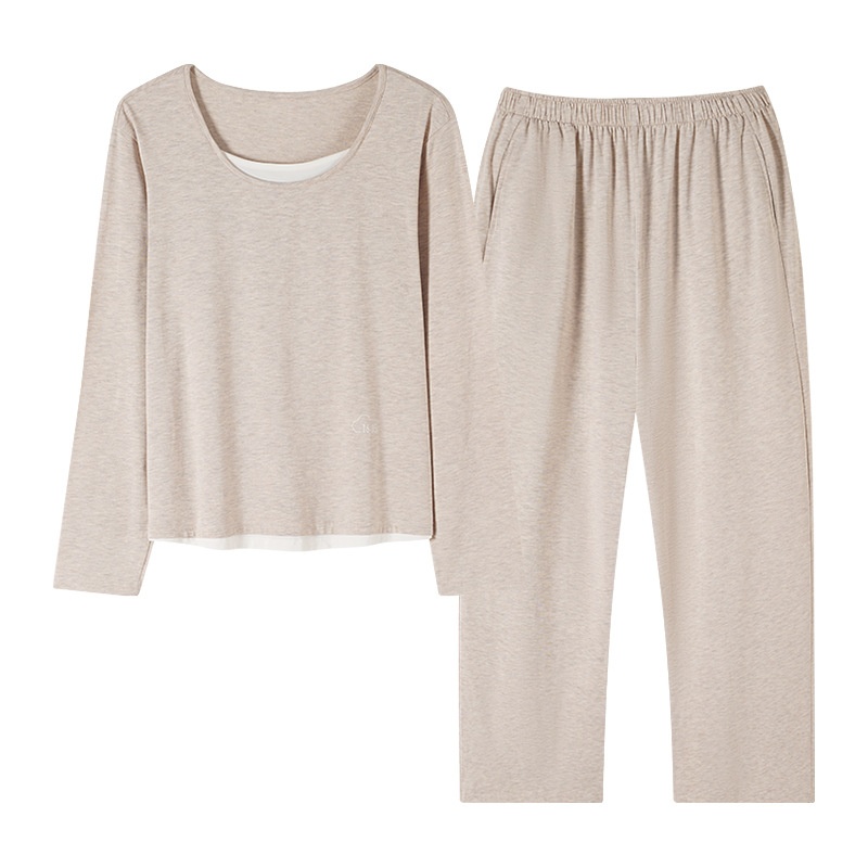 ChicShe Women's Pajamas Wih Ches Pads, Spring And Auumn Modal Thin Long Sleeve New Casual Two-Piece Pullover Homewear_voghion.com