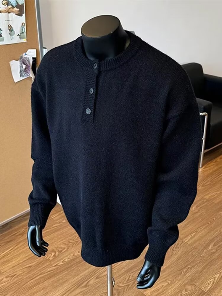 boy 2025 Henry Collar Spring Casual Inner Layer Base Shirt American Cool Men's Knitted Sweater Autumn And Winter Style_voghion.com