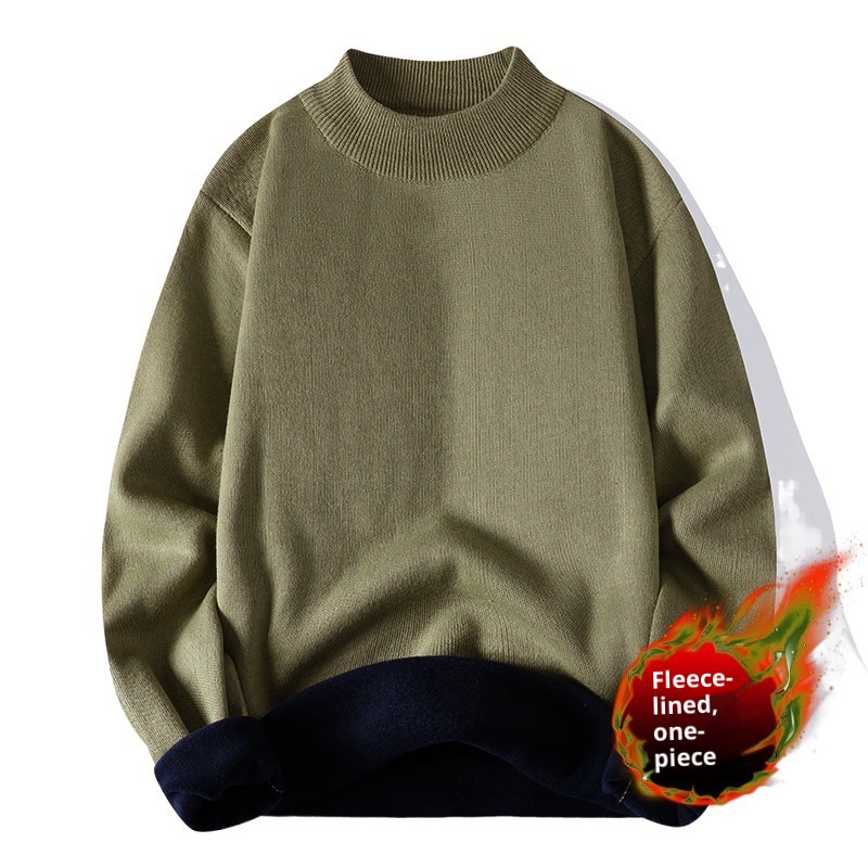 Maglione a collo alto da uomo all'ingrosso, foderato in pile, spesso, tinta unita, vestibilità ampia, casual, pile integrato, caldo_voghion.com