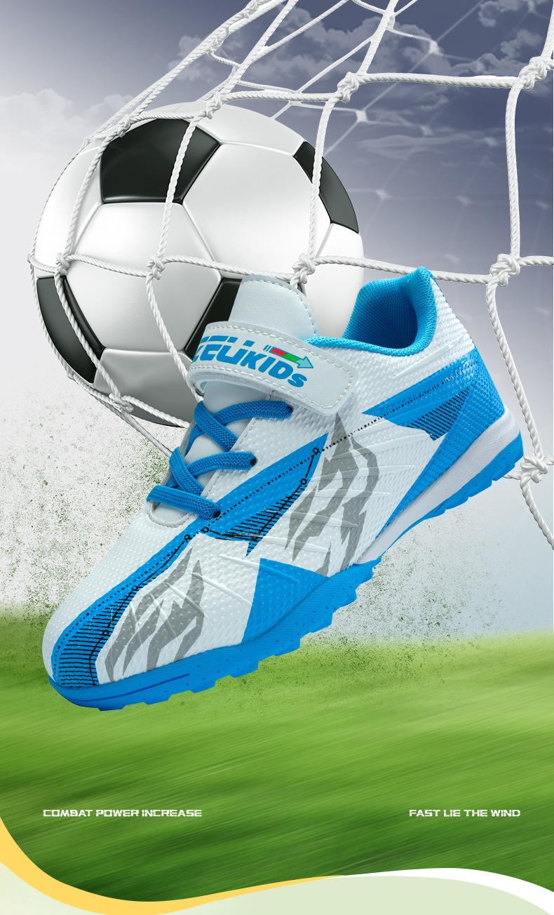 ShoeGlobe Zhizu Brand Soccer Children, No-Tie Shoelaces, Buckle TF Rubber Sole, Artificial Turf Training Shoes For Primary And_voghion.com