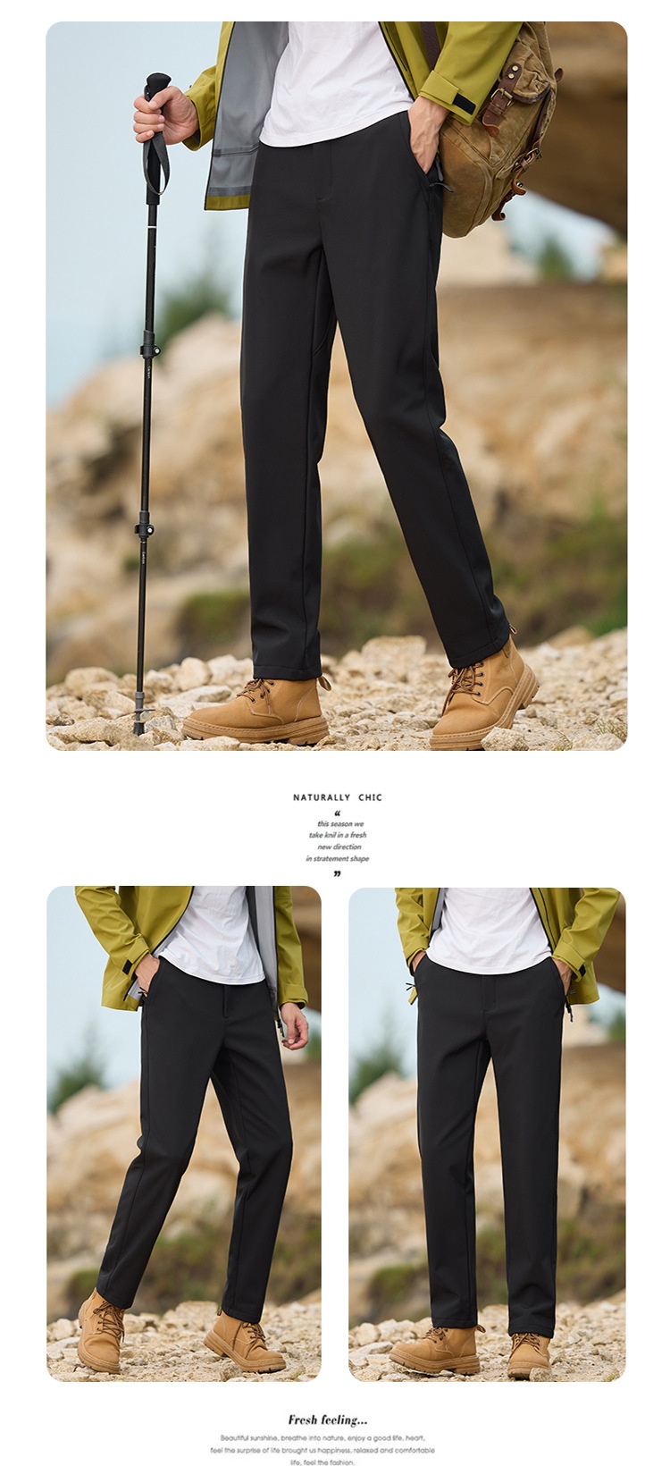 001 JHOD351624 Pantaloni dritti elasticizzati antivento impermeabili foderati in pile, spessi e caldi_voghion.com