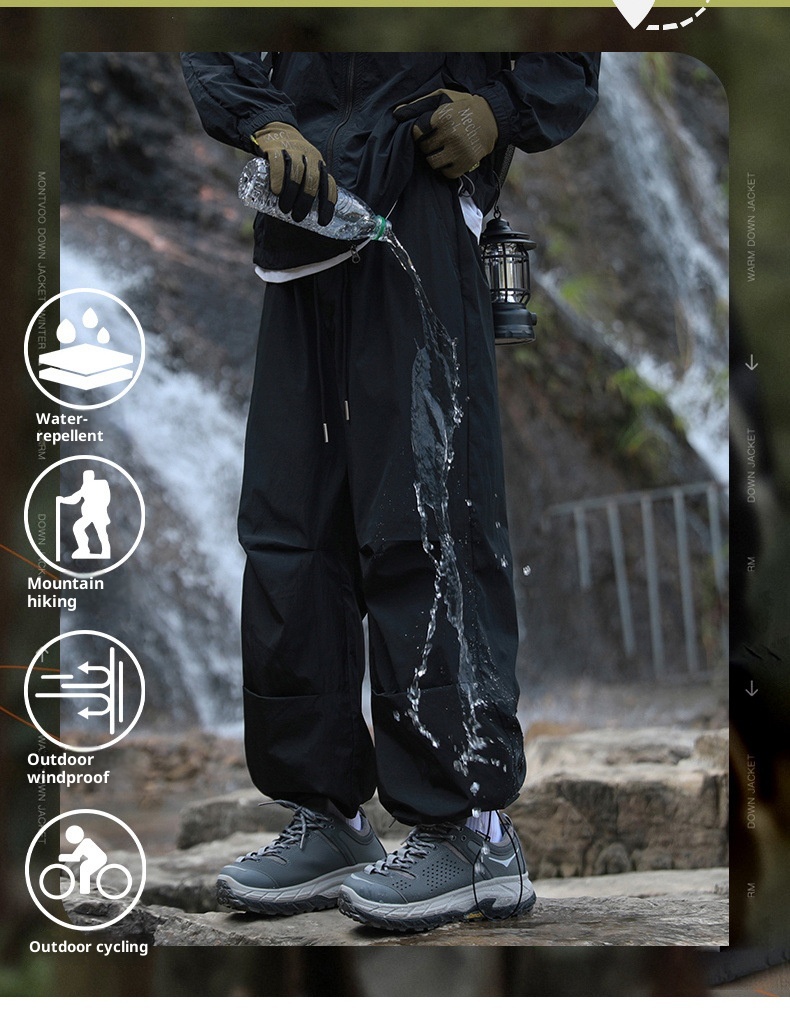 001 Outdoor Hiking Functionele rechte broek voor mannen en vrouwen, snel drogende casual losse waterdichte trekkingbroek met wijde pijpen,_voghion.com