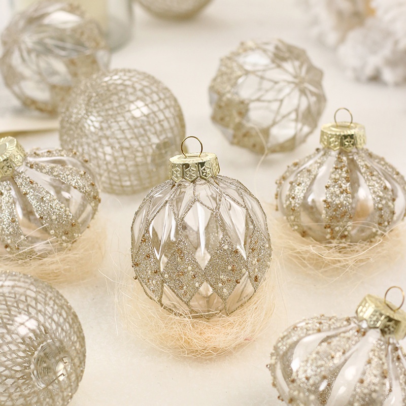 Lillian Electroplated Ball 8cm Christmas Tree Pendant Champagne Color Hanging Ornament Decoration Set 6cm Gold Wholesale_voghion.com