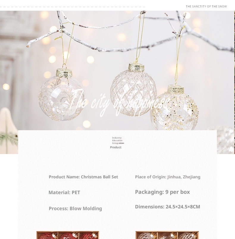 Decorazioni per l'albero di Natale con palline trasparenti in PET dipinte a mano da 8 cm/9 pezzi di Lillian Cross-Border_voghion.com