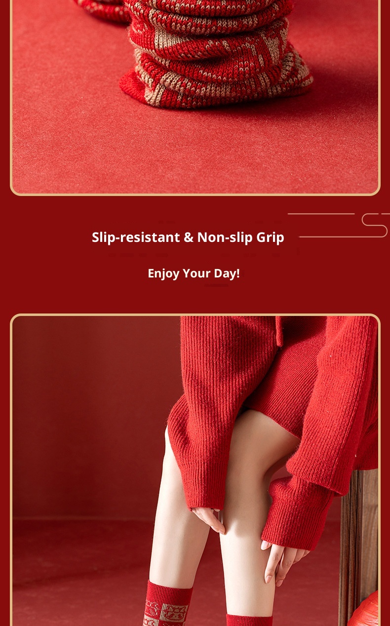 Lillian Damen Herbst Winter Wadenlange Kaschmir-Weihnachtssocken Sternzeichen Trend Rote Wollsocken_voghion.com