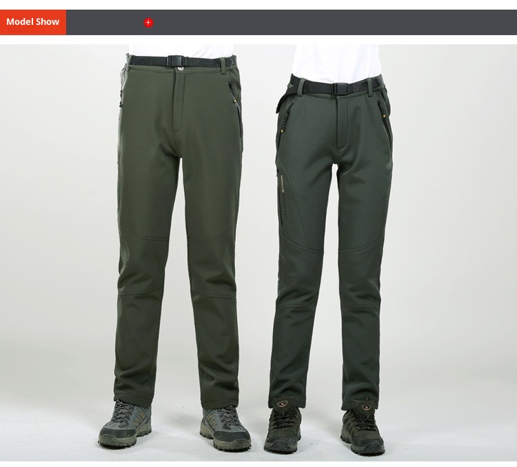 001 Winter Fleece-Lined For Men Women, Windproof And Waterproof, Hiking Pants, Couples' Warm Softshell Pants_voghion.com