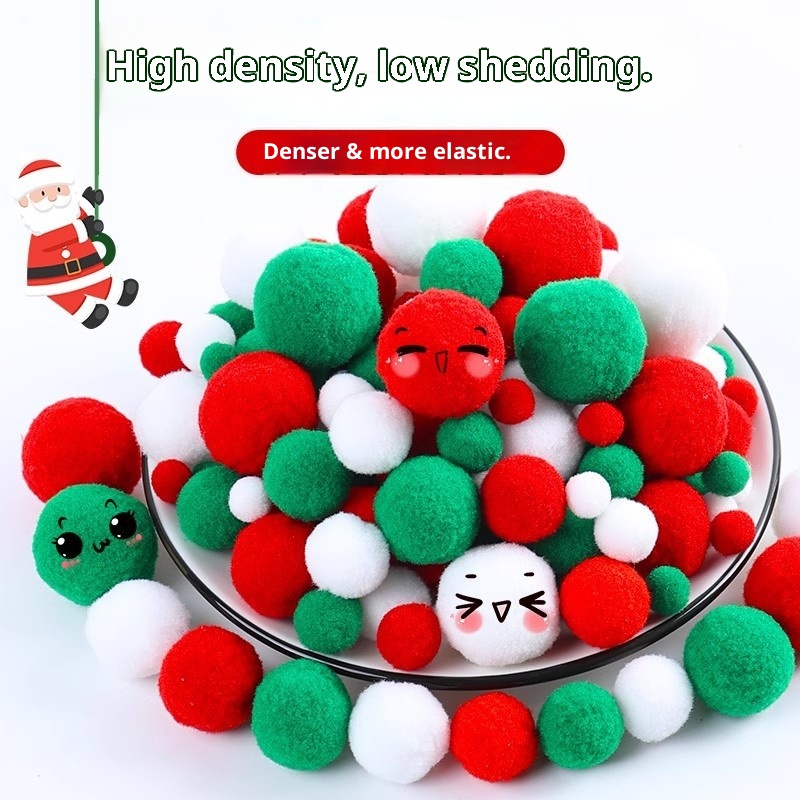 Kit de decoración navideña para árbol de Navidad Lillian Red Green White para niños: pompones hechos a mano, material adhesivo creativo._voghion.com