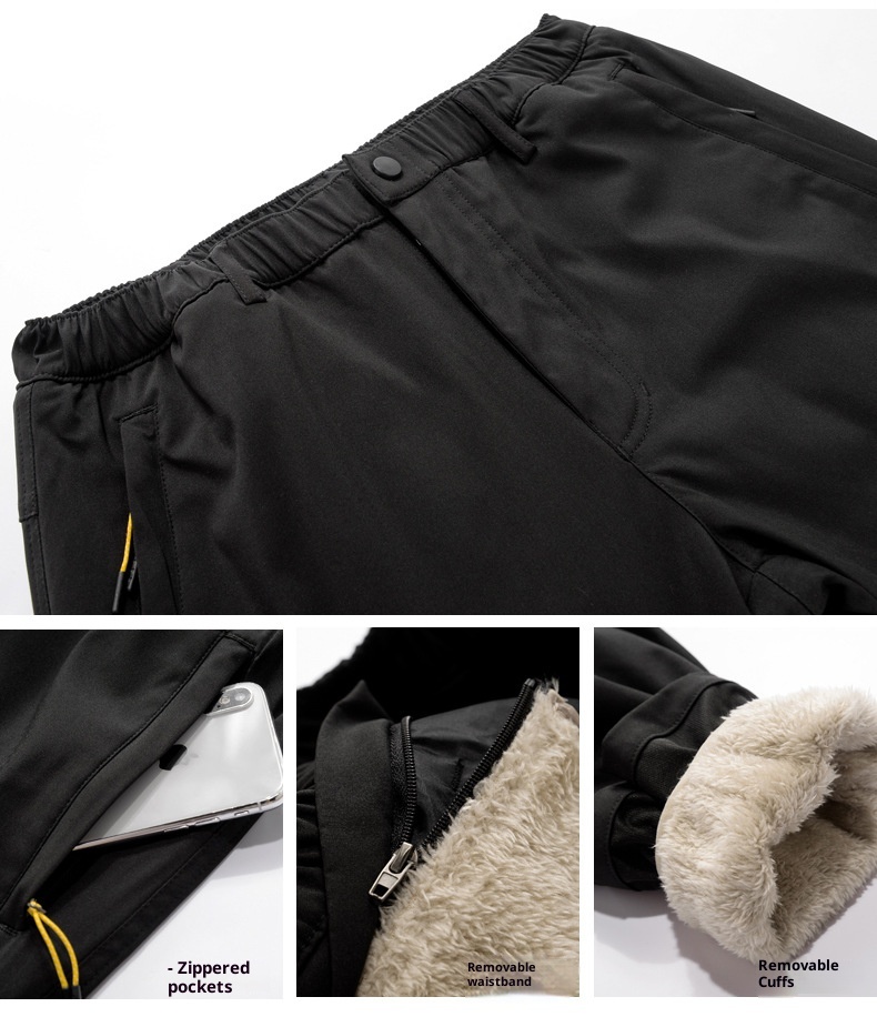 001 Outdoor Softshell For Men Women, Autumn And Winter Fleece-Lined Thickened Detachable Liner Warm Hiking Pants_voghion.com