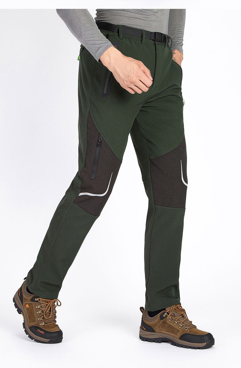 001 Plus Size Men's Outdoor Fleece Skiing Hiking Autumn Winter Thickened Warm Waterproof Wear-resistant Soft Shell Pants_voghion.com