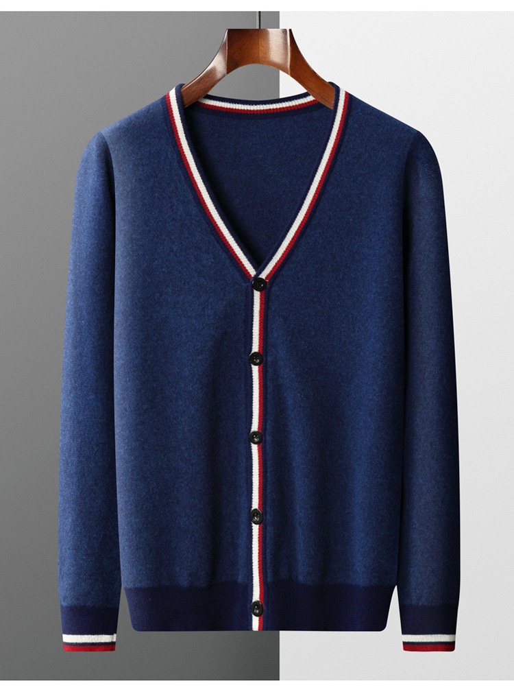 Ragazzo Ragazzo Autunno Inverno Cardigan in lana di medio spessore con scollo a V da uomo Color-Block Sho Maglione a maniche lunghe Giacca casual ampia Base_voghion.com