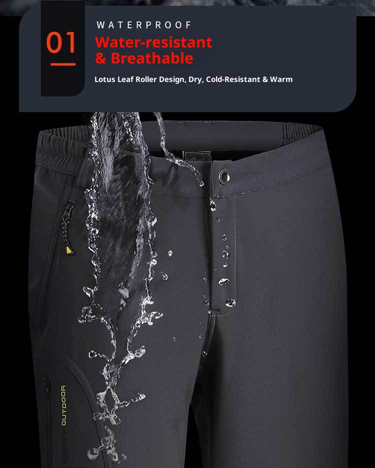 001 Soft Shell Softshell Men Women Fleece-Lined Ski Thickened Warm Outdoor Fleece Hiking Pants_voghion.com