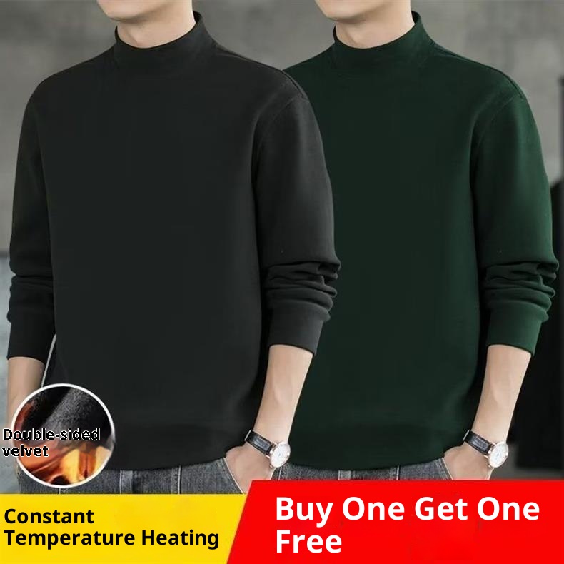 Thermofleece-Sweatshirt für Jungen, Herbst 2024, halbhoher Kragen, lockeres Langarmshirt, wärmendes Basic-Shirt, Herren-Jugendtrend_voghion.com