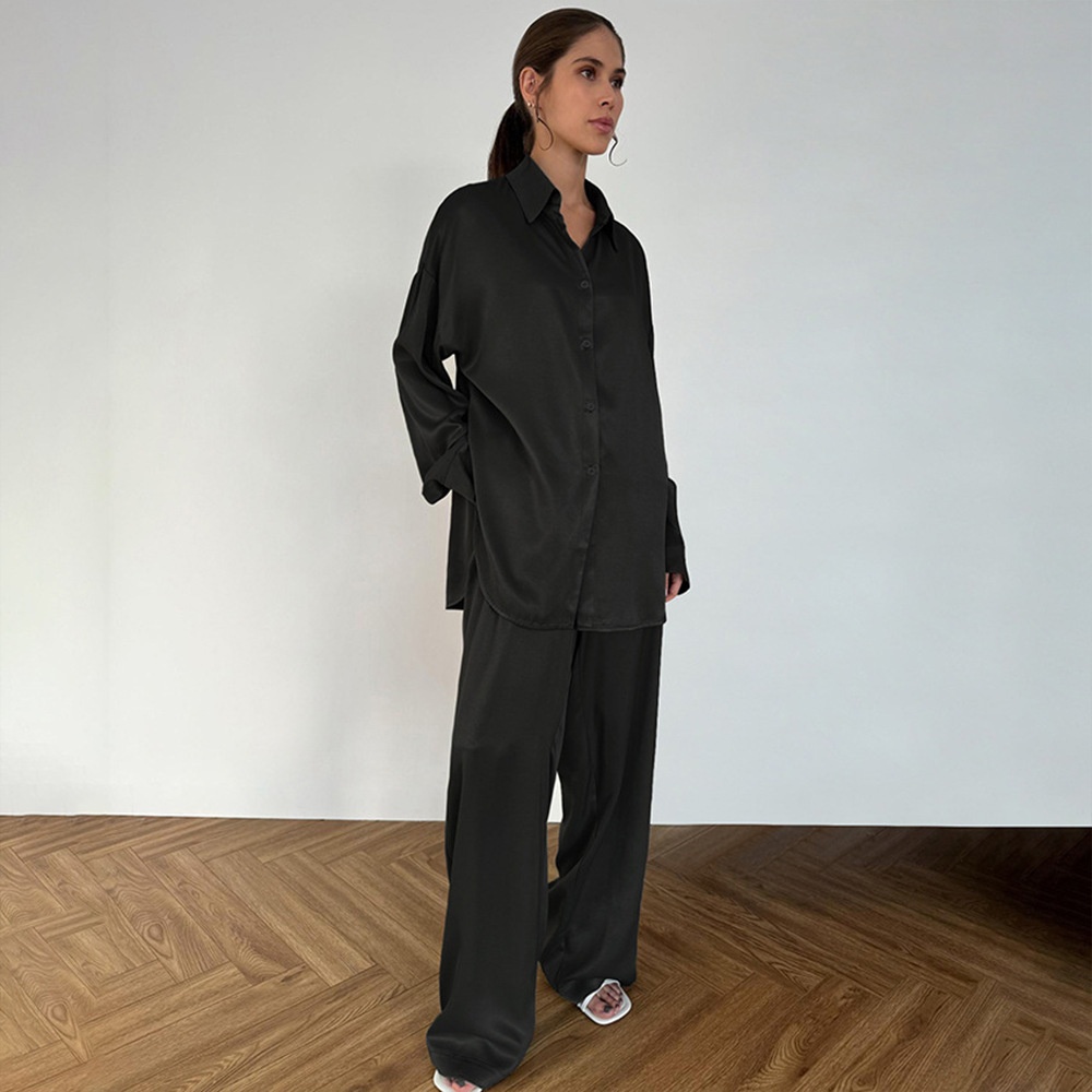 ChicShe Cross-Border Pyjama-Set mit spitzem Kragen, Strickjacke und langer Hose, europäischer und amerikanischer Stil, Winter 2025, neue lockere Pyjamas, Export_voghion.com