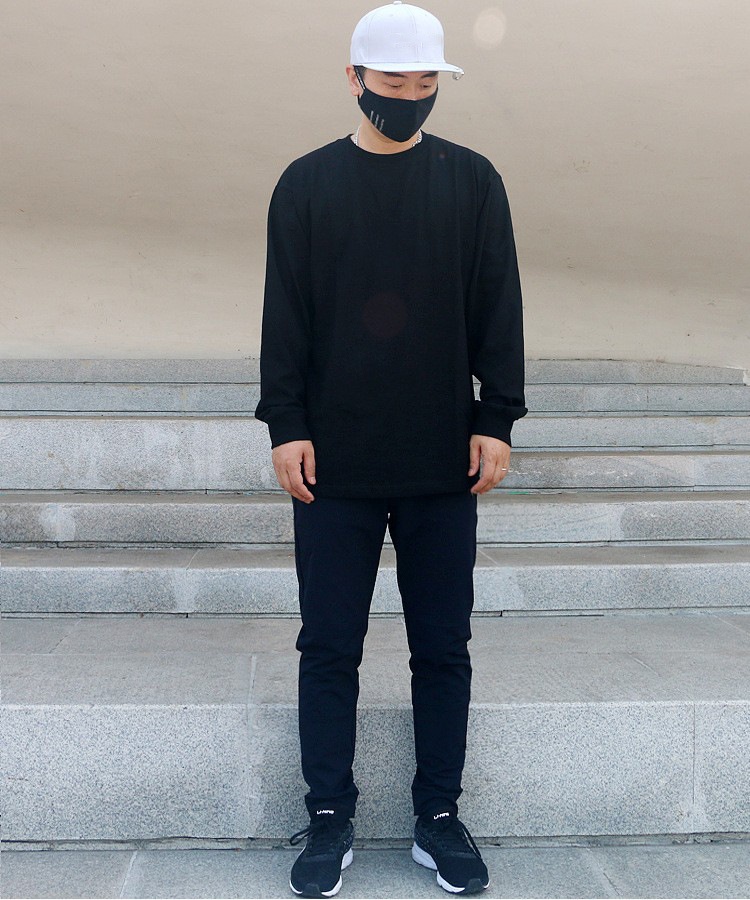 T-shirt unisexe à manches longues, col rond, 250 g, en pur coton japonais épais, coupe ample, sans coutures, fond blanc._voghion.com