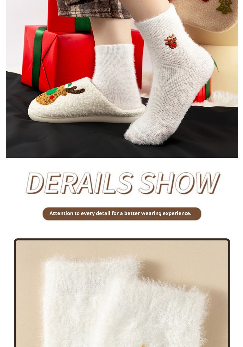 Lillian Lillian Autumn Winter Women White Mink Velvet Snowman Santa Claus Christmas Tree Elements Thickened Warm Socks_voghion.com