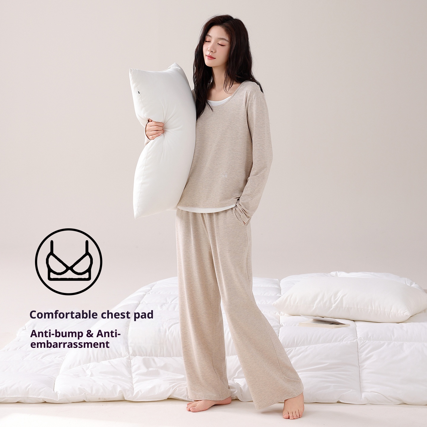 ChicShe Women's Pajamas Wih Ches Pads, Spring And Auumn Modal Thin Long Sleeve New Casual Two-Piece Pullover Homewear_voghion.com