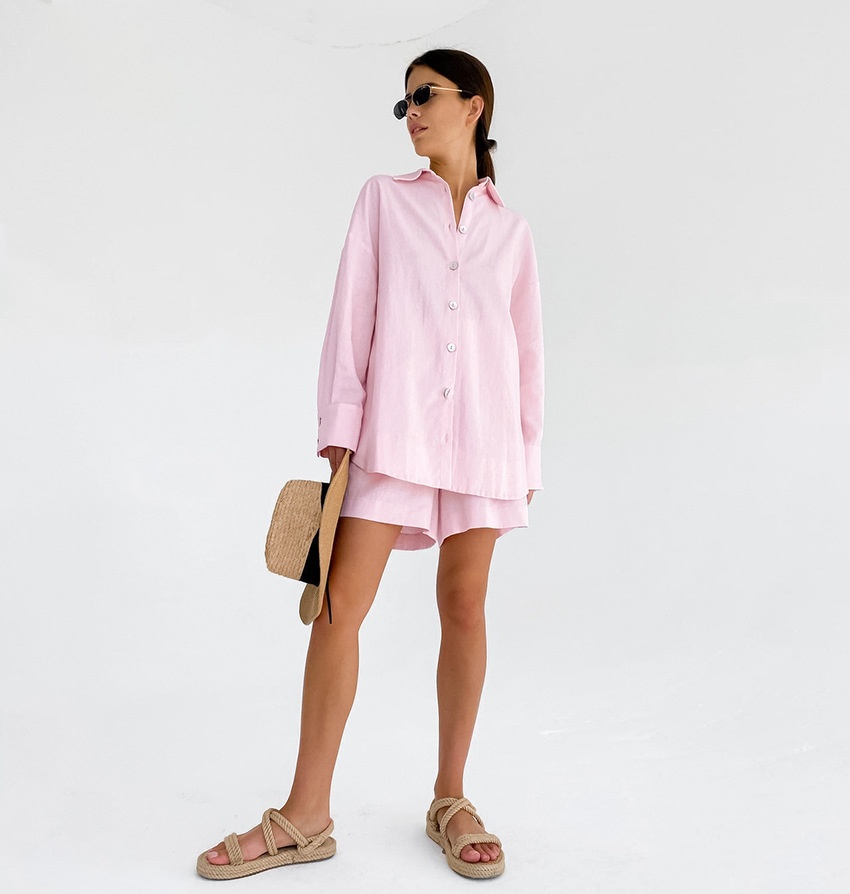 ChicShe 2024 Pigiama estivo a maniche lunghe europeo e americano all'ingrosso in cotone e lino da donna, moda ampia transfrontaliera_voghion.com