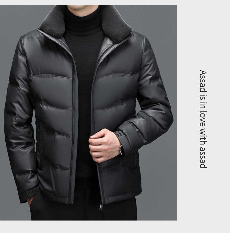 boy Plus Size Casual Sheepskin Warm Thick Genuine Leather Men's Coat Dad's Down Jacket_voghion.com