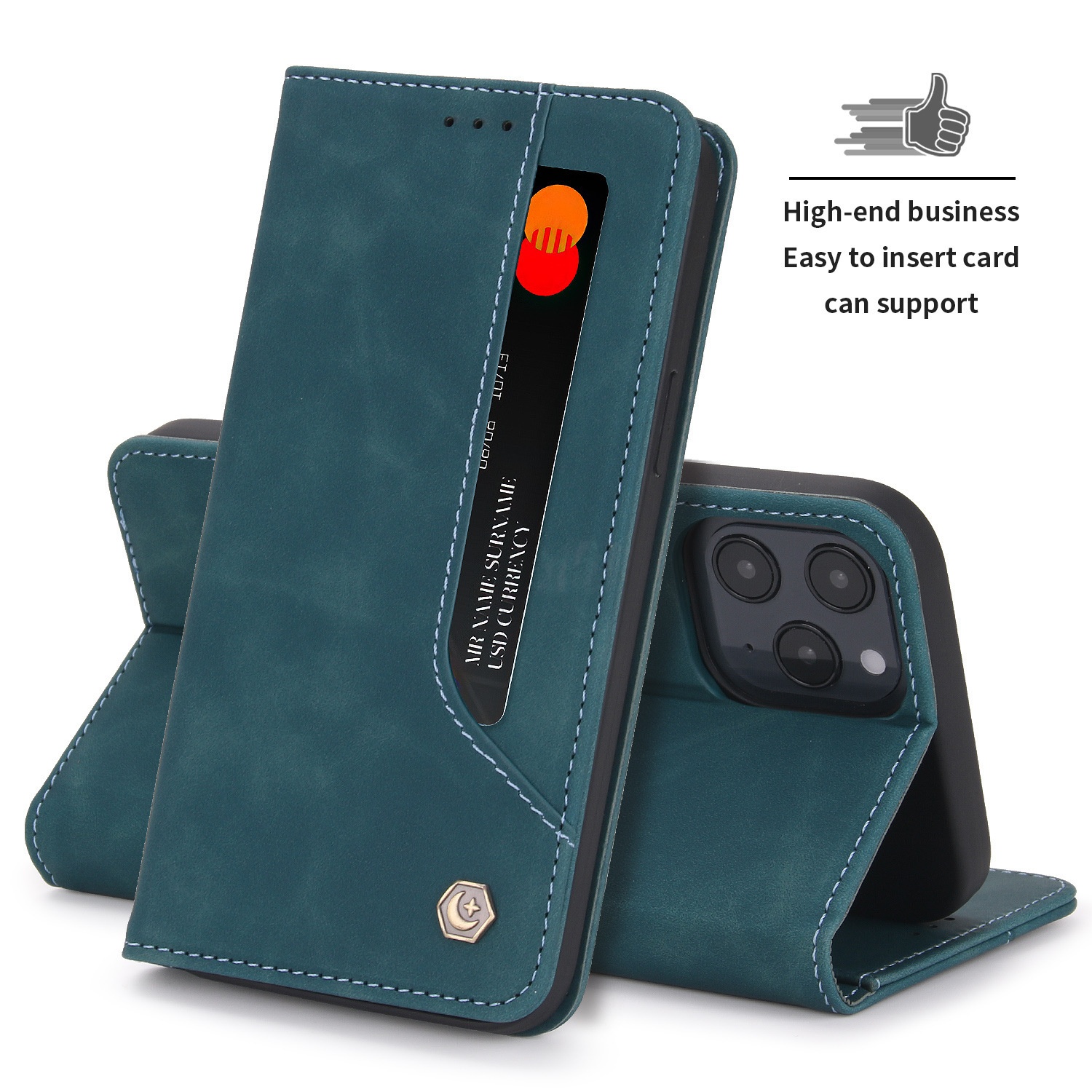 Custodia a portafoglio in pelle con slot per schede NFC e flip cover in PU con effetto pelle al tatto, adatta per iPhone 12 P40_voghion.com