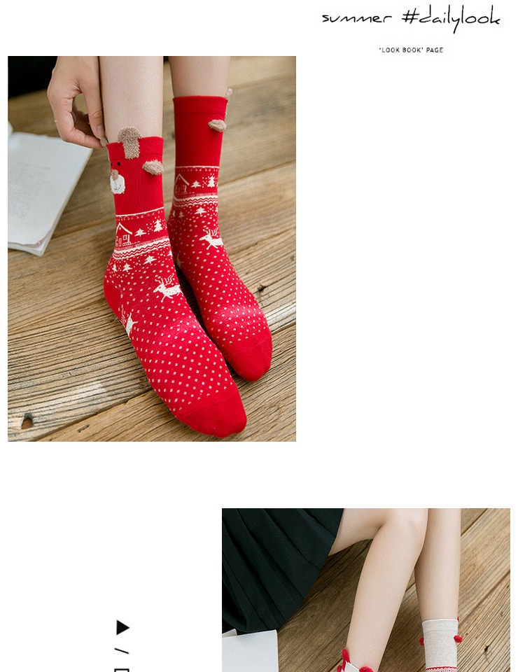 Lillian Herbst Winter Neue Weihnachts-Cartoon-Rentier-Socken für Damen, personalisierbar mit Sternzeichen und Jahreszahl, wadenlang, rot, Großhandel_voghion.com