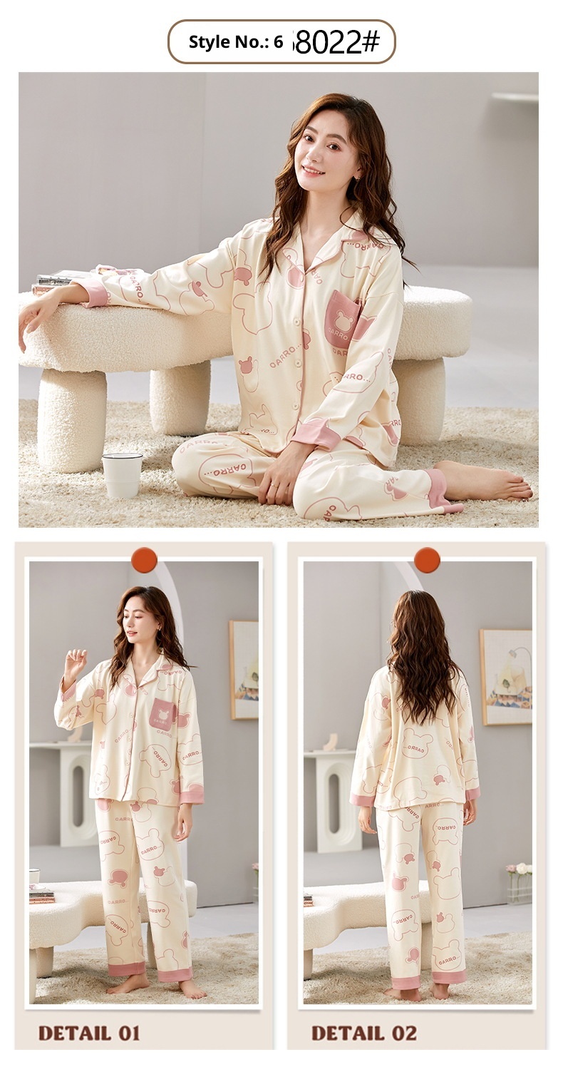 Pigiama ChicShe 100% cotone, primavera e autunno, cardigan a maniche lunghe, caldo abbigliamento da casa, comodo, morbido, vestibilità ampia, da donna._voghion.com