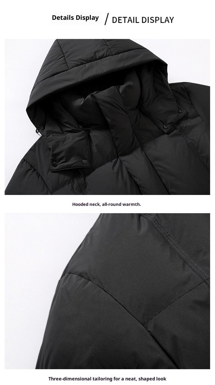 Winterjacke für Herren, Modell 2025: Lange, dicke, warme, weiße Daunenjacke mit Kapuze – perfekt für Männer mittleren Alters und Väter._voghion.com