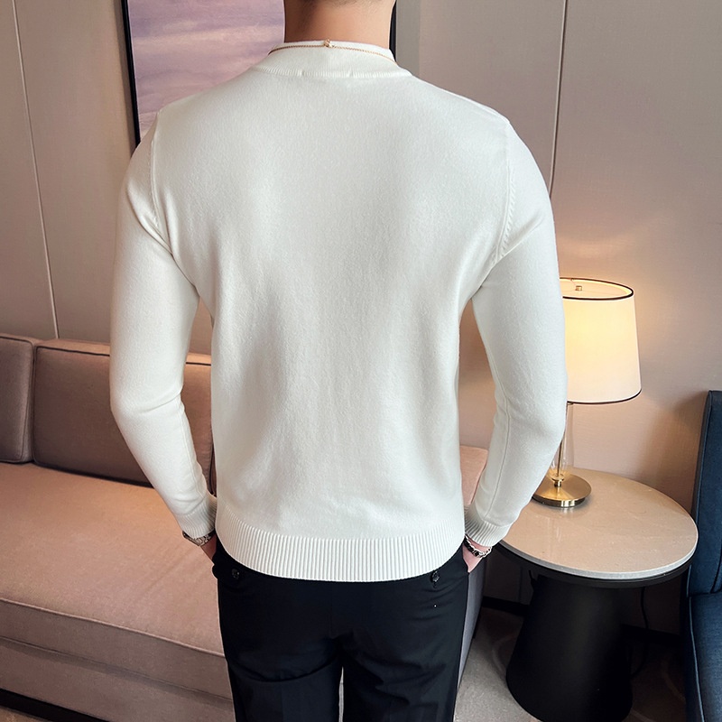 Herrenpullover, dick gefüttert, warm, für Herbst und Winter, halber Rollkragen, Strick, schmale Passform, Business-Hemd, Unterhemd_voghion.com