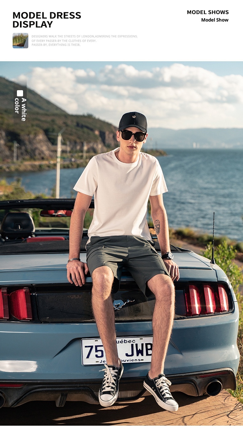 Maglietta base da uomo in cotone di seta ghiaccio fresco, manica corta, estiva, bianca, tinta unita, mercerizzata_voghion.com