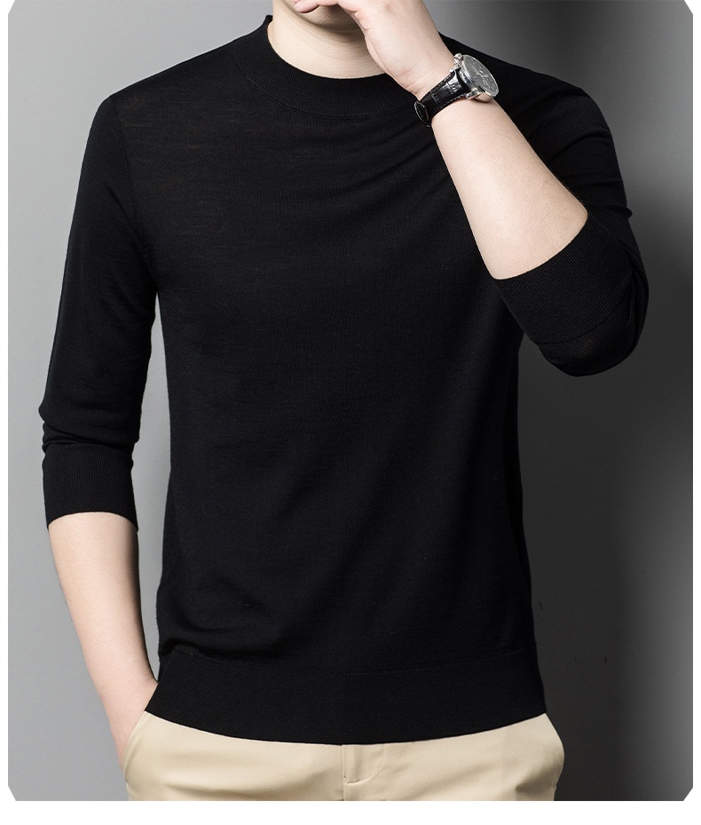 Maglione da uomo in lana lavorata a maglia a collo alto, sottile e lavabile in lavatrice, di alta qualità, per uomini giovani e di mezza età_voghion.com